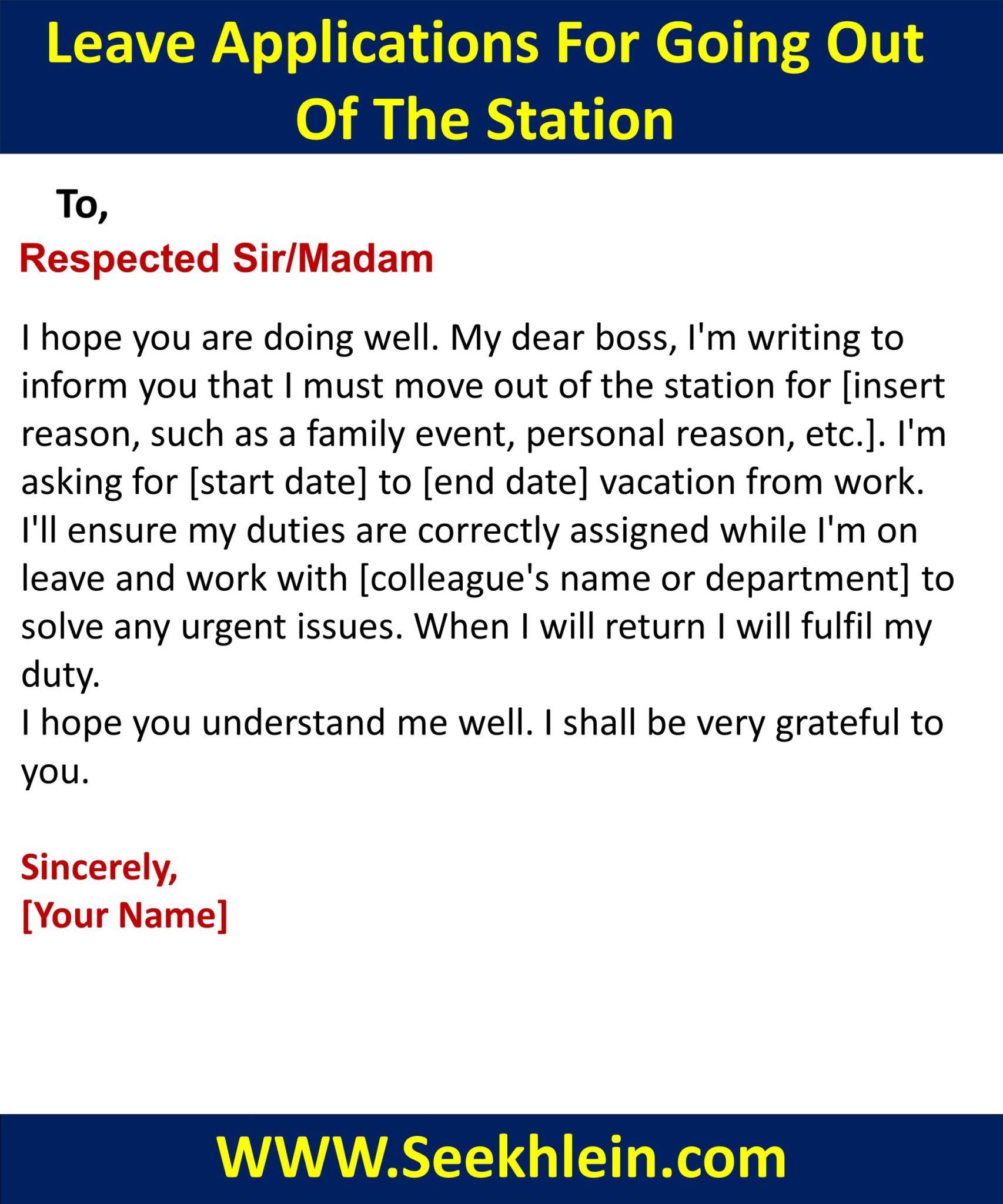 Leave Application To Principal For Going Out Of Station In Office