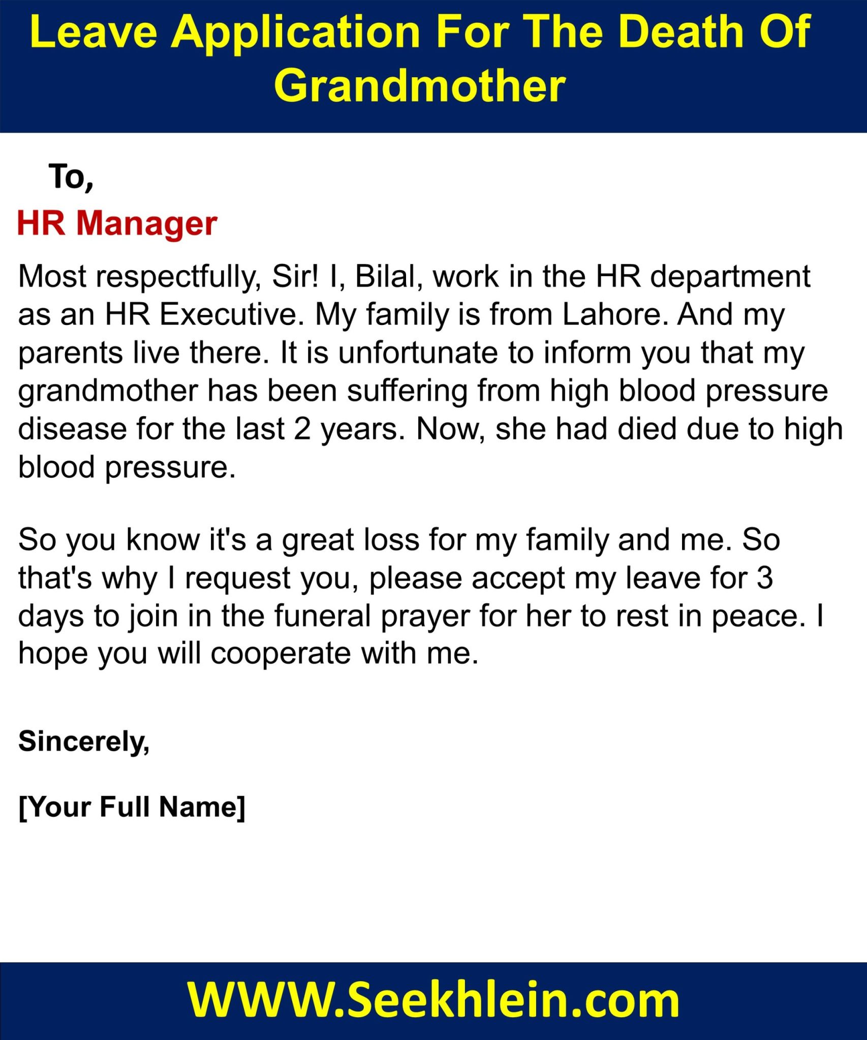 Leave Application For Grandmother's Death For Office