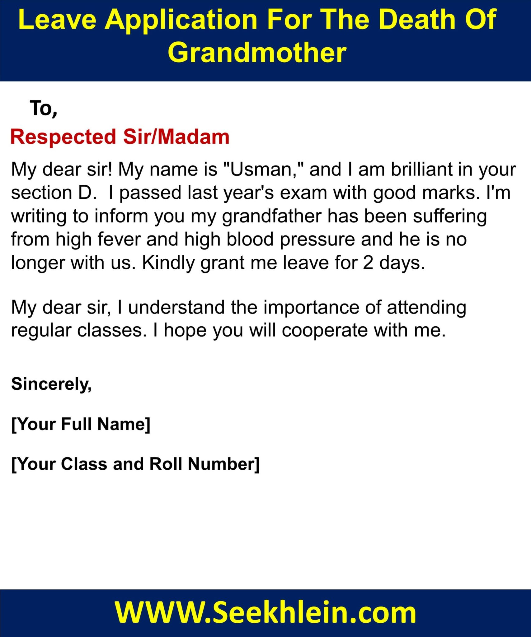 Leave Application For 2 -Days Due To Grandmother's Death