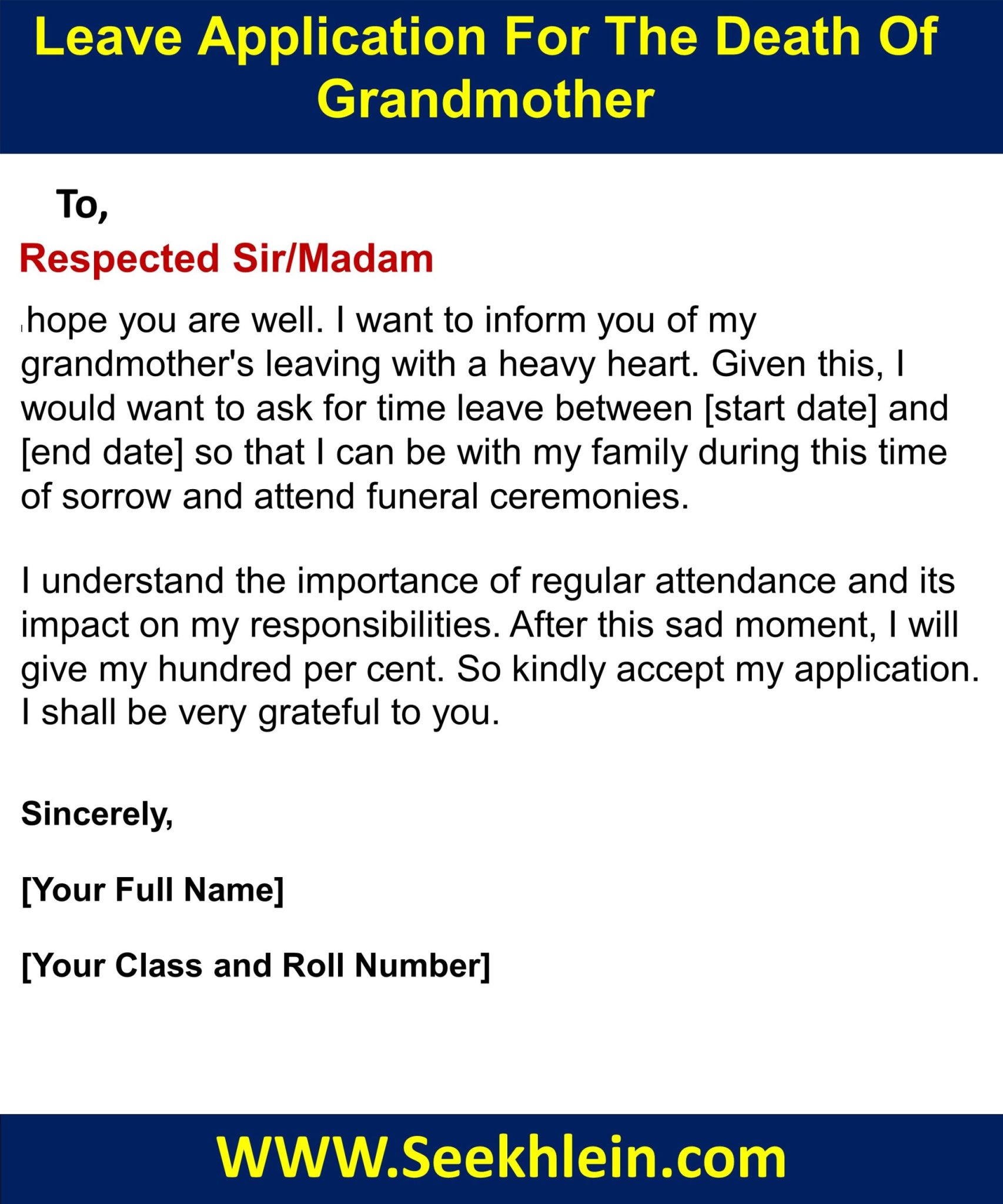 Leave Application For Death Of Grandmother As Teacher