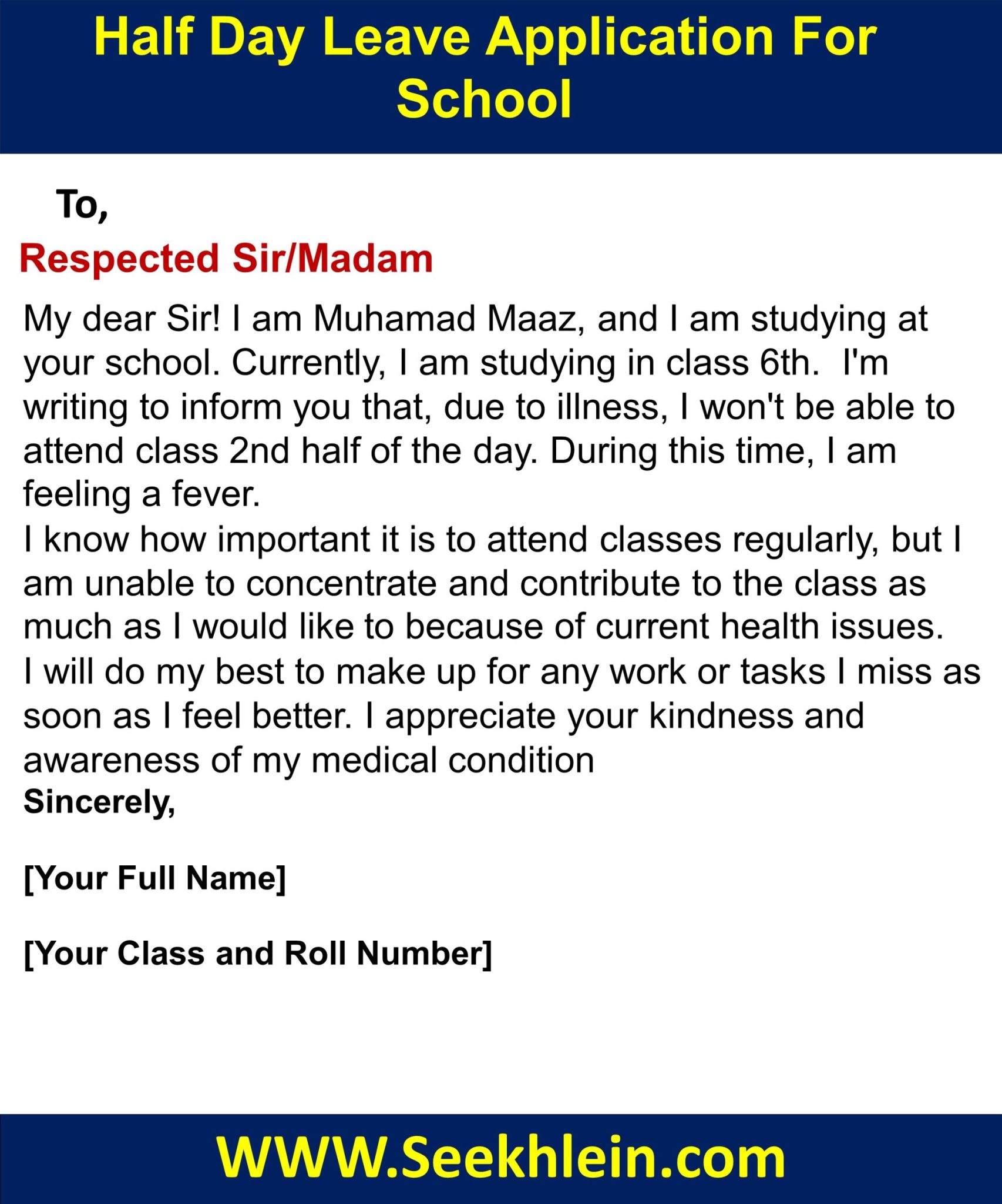 Half-day Leave Application For School Due to Fever